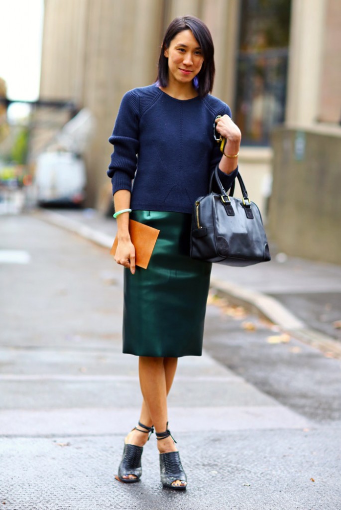 eva chen green leather skirt